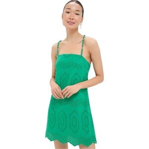 NWT Hyacinth House Green Eyelet Beaded Strap Mini Ibiza Dress